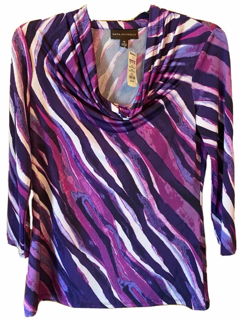 Womens XS Dana Buchman NWT $36
Shirt Top Blouse cowl neck 3/4-long sleeves